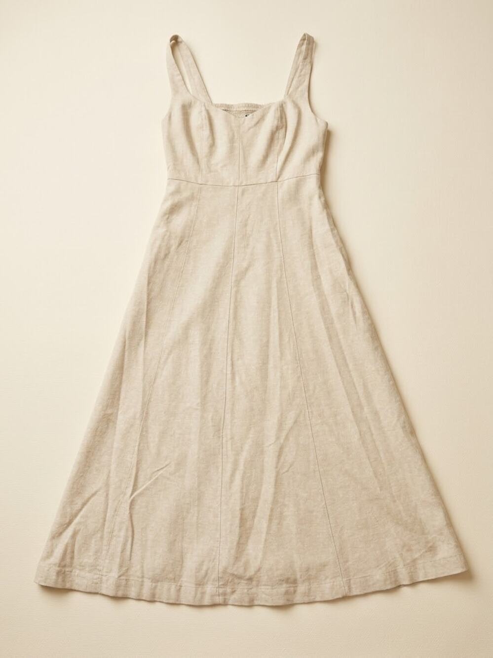 Old Navy Fit and FlareLinen Blend Seamed Corset Midi Dress Neutral Coastal l